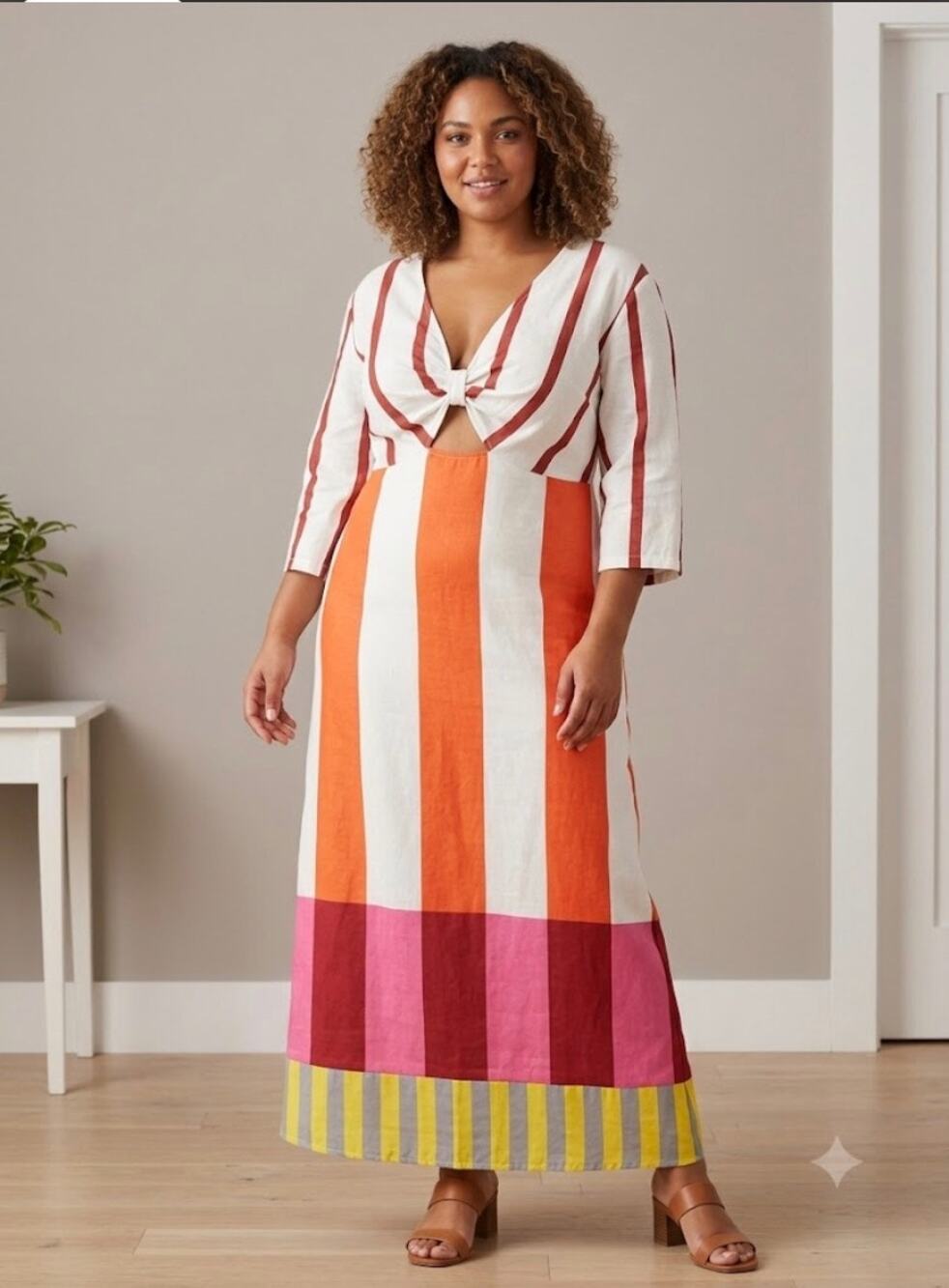 Maxi Striped Dress with Front Cutout Size XL - NEW